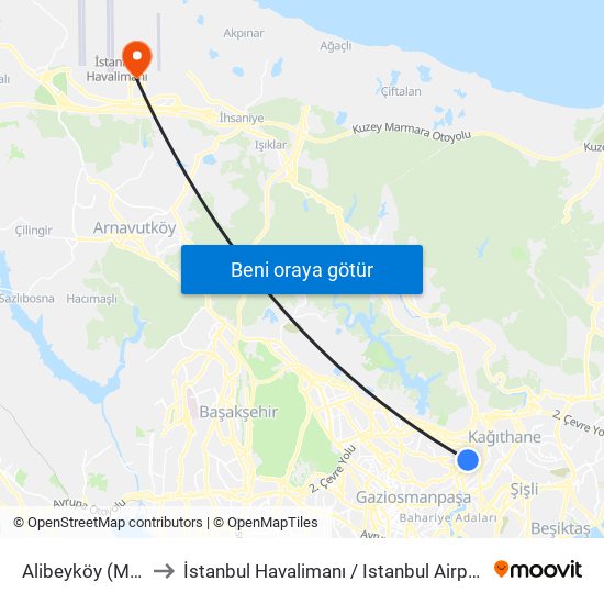 Alibeyköy (M7) to İstanbul Havalimanı / Istanbul Airport map