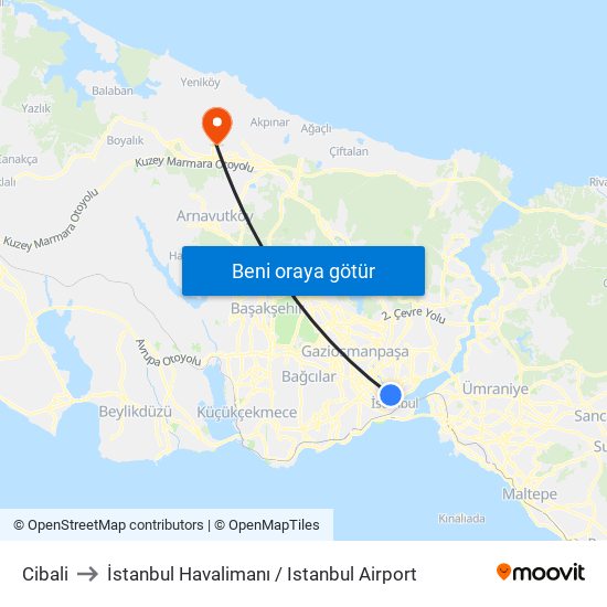 Cibali to İstanbul Havalimanı / Istanbul Airport map