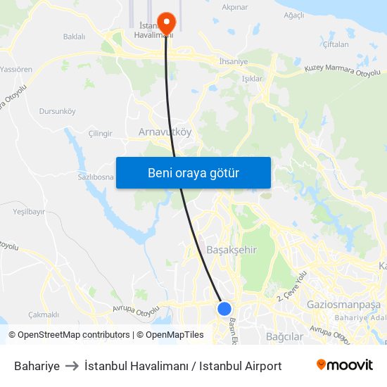 Bahariye to İstanbul Havalimanı / Istanbul Airport map