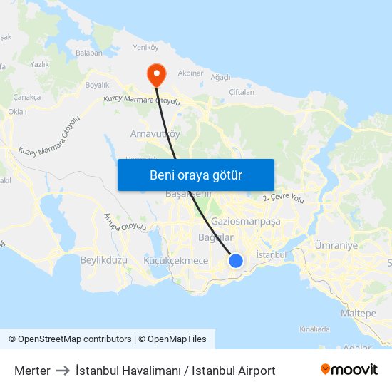 Merter to İstanbul Havalimanı / Istanbul Airport map