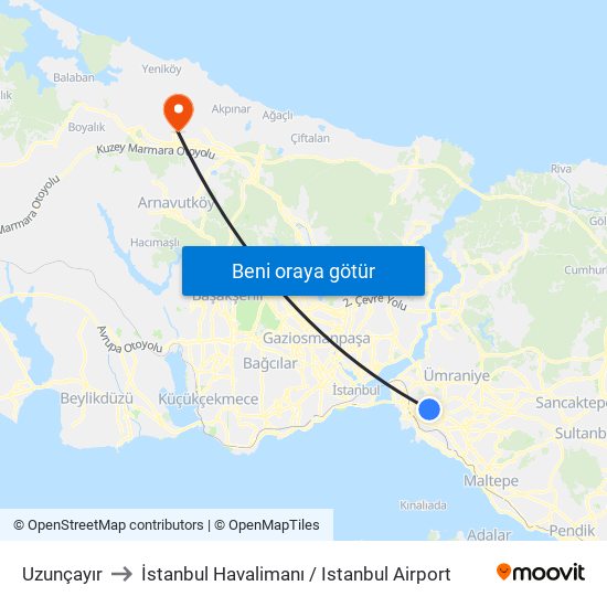 Uzunçayır to İstanbul Havalimanı / Istanbul Airport map