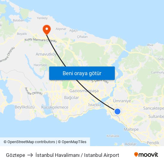 Göztepe to İstanbul Havalimanı / Istanbul Airport map