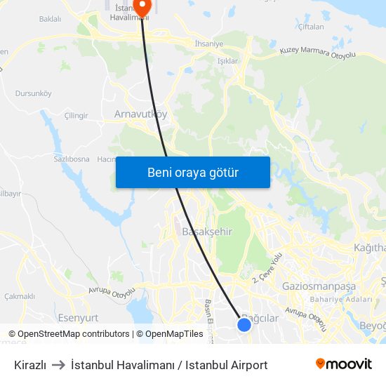 Kirazlı to İstanbul Havalimanı / Istanbul Airport map