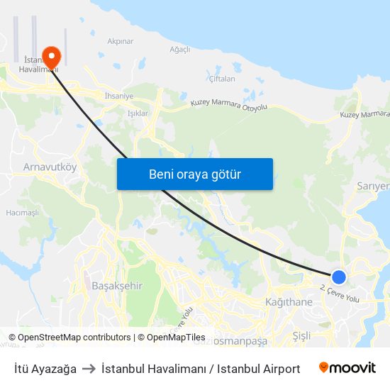 İtü Ayazağa to İstanbul Havalimanı / Istanbul Airport map