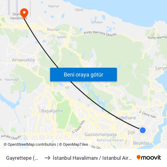 Gayrettepe (M2) to İstanbul Havalimanı / Istanbul Airport map