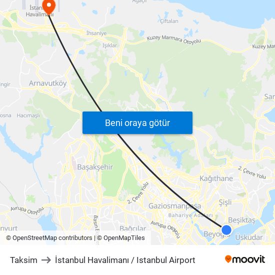 Taksim to İstanbul Havalimanı / Istanbul Airport map
