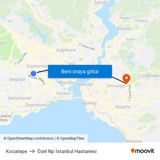 Kocatepe to Özel Np İstanbul Hastanesi map