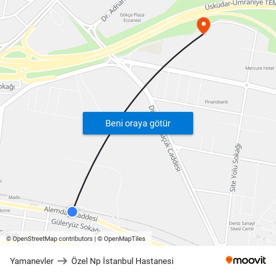 Yamanevler to Özel Np İstanbul Hastanesi map