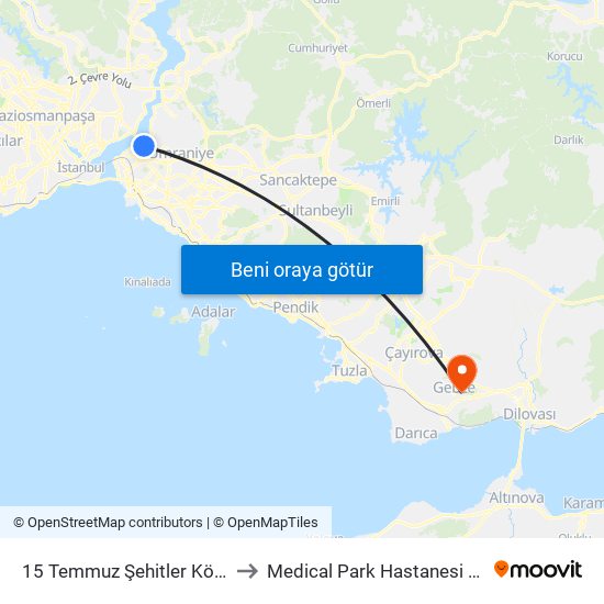 15 Temmuz Şehitler Köprüsü to Medical Park Hastanesi Gebze map
