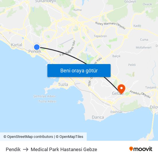 Pendik to Medical Park Hastanesi Gebze map
