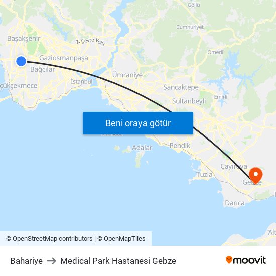 Bahariye to Medical Park Hastanesi Gebze map