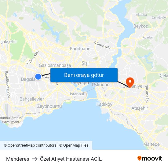 Menderes to Özel Afiyet Hastanesi-ACİL map