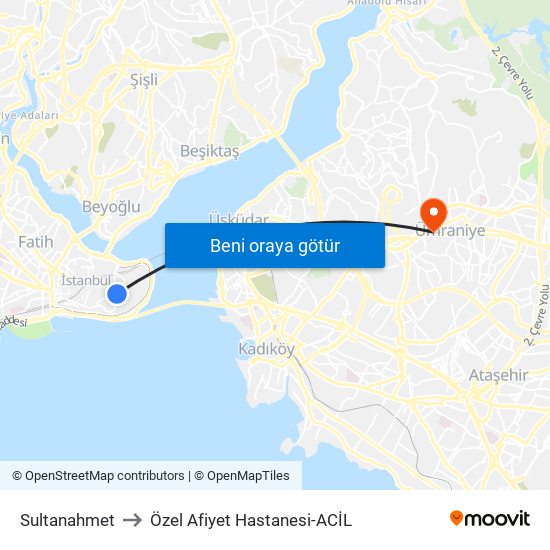 Sultanahmet to Özel Afiyet Hastanesi-ACİL map