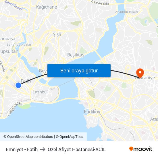 Emniyet - Fatih to Özel Afiyet Hastanesi-ACİL map