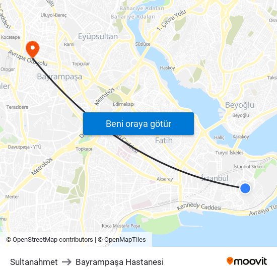 Sultanahmet to Bayrampaşa Hastanesi map