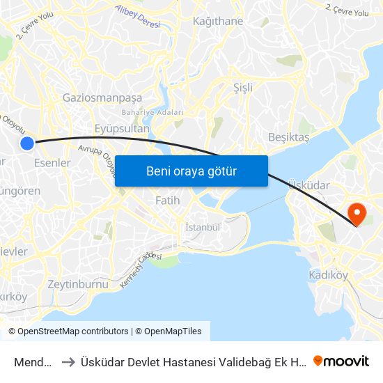 Menderes to Üsküdar Devlet Hastanesi Validebağ Ek Hizmet Binası map