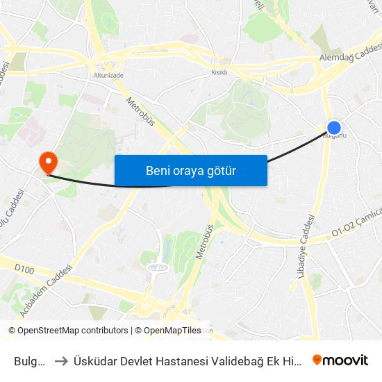 Bulgurlu to Üsküdar Devlet Hastanesi Validebağ Ek Hizmet Binası map