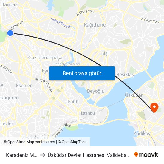 Karadeniz Mahallesi to Üsküdar Devlet Hastanesi Validebağ Ek Hizmet Binası map