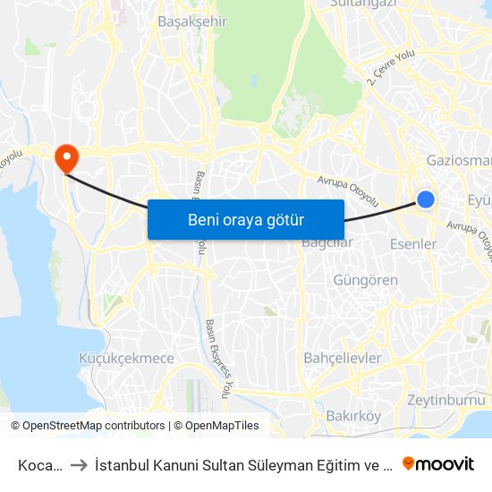 Kocatepe to İstanbul Kanuni Sultan Süleyman Eğitim ve Araştırma Hastanesi map