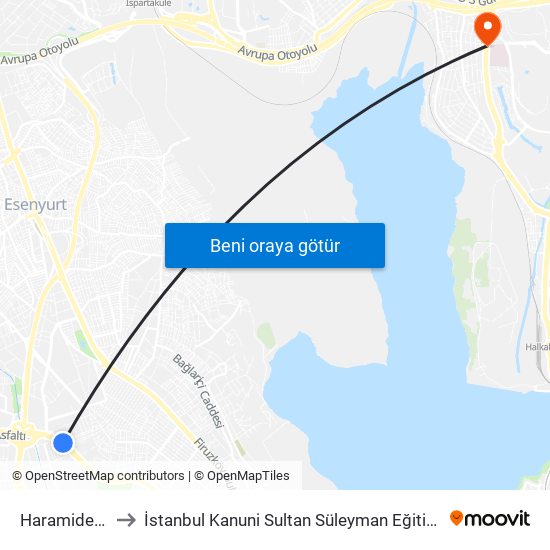 Haramidere Sanayi to İstanbul Kanuni Sultan Süleyman Eğitim ve Araştırma Hastanesi map