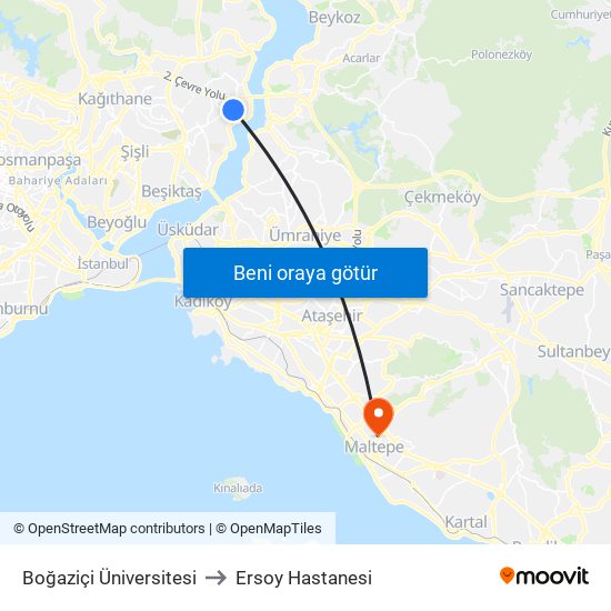 Boğaziçi Üniversitesi to Ersoy Hastanesi map