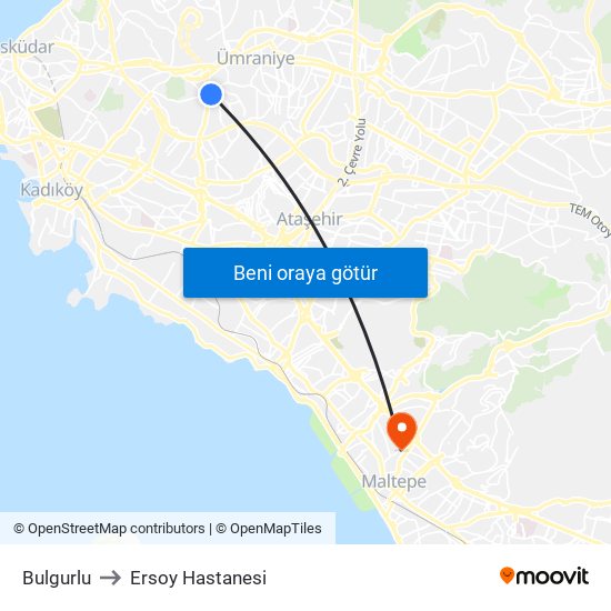 Bulgurlu to Ersoy Hastanesi map