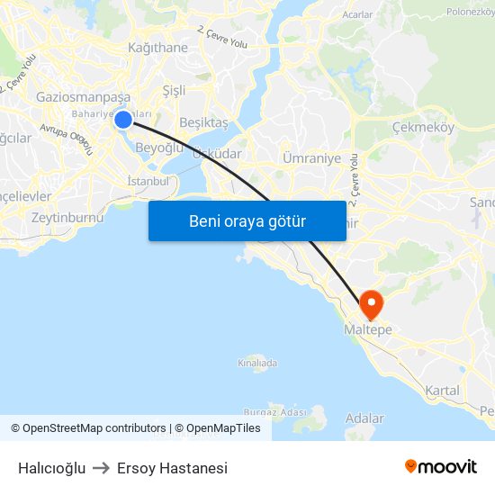 Halıcıoğlu to Ersoy Hastanesi map
