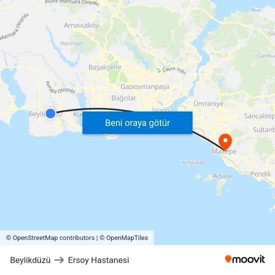 Beylikdüzü to Ersoy Hastanesi map