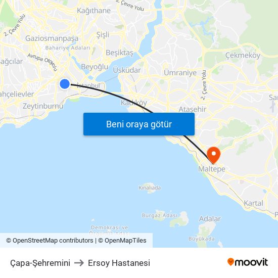 Çapa-Şehremini to Ersoy Hastanesi map