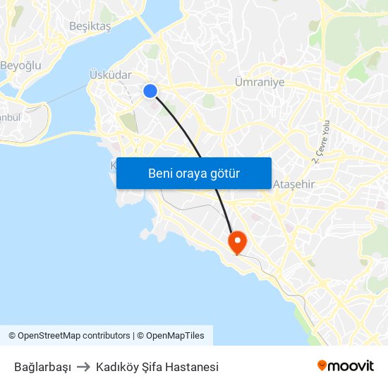 Bağlarbaşı to Kadıköy Şifa Hastanesi map