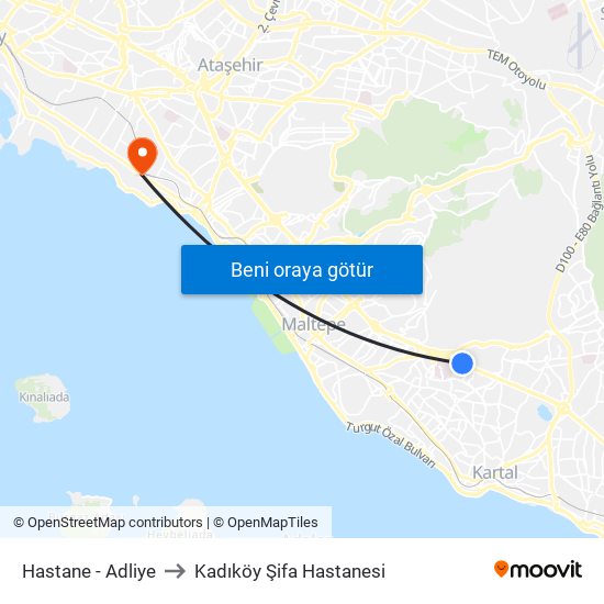 Hastane - Adliye to Kadıköy Şifa Hastanesi map