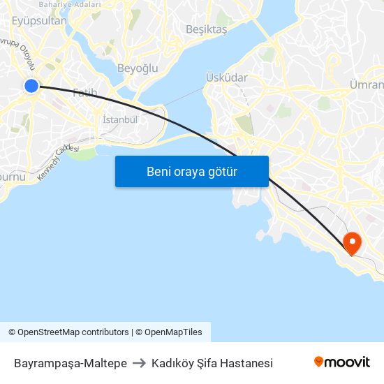 Bayrampaşa-Maltepe to Kadıköy Şifa Hastanesi map