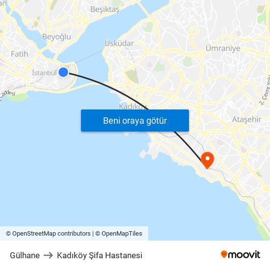 Gülhane to Kadıköy Şifa Hastanesi map