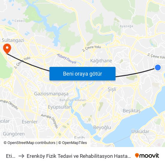 Etiler to Erenköy Fizik Tedavi ve Rehabilitasyon Hastanesi-ACİL map