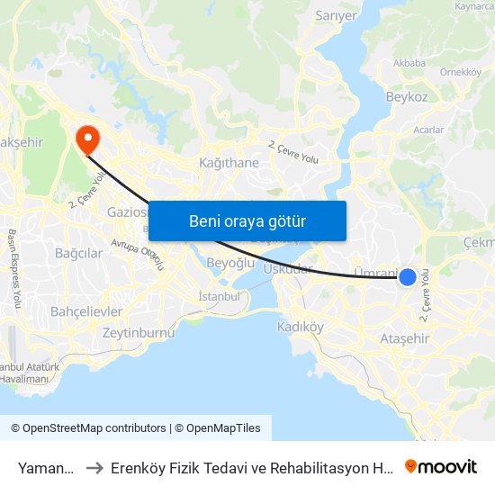 Yamanevler to Erenköy Fizik Tedavi ve Rehabilitasyon Hastanesi-ACİL map