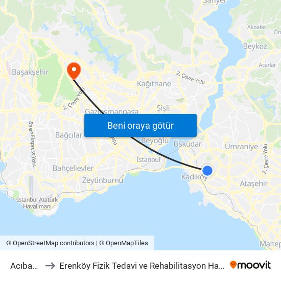 Acıbadem to Erenköy Fizik Tedavi ve Rehabilitasyon Hastanesi-ACİL map