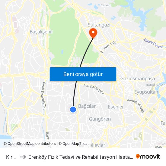 Kirazlı to Erenköy Fizik Tedavi ve Rehabilitasyon Hastanesi-ACİL map