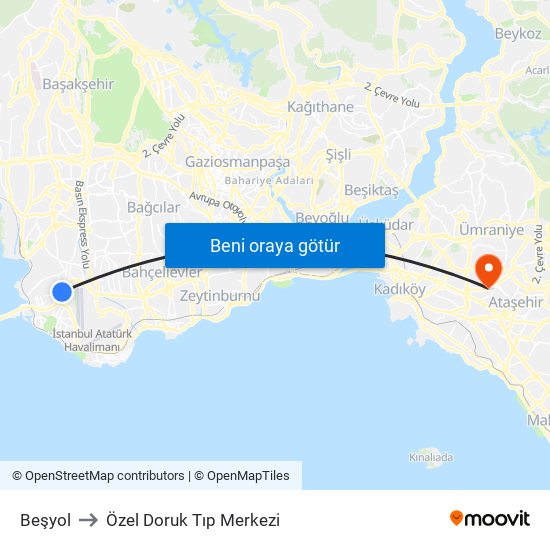 Beşyol to Özel Doruk Tıp Merkezi map