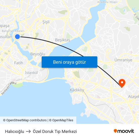 Halıcıoğlu to Özel Doruk Tıp Merkezi map