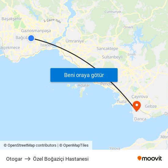 Otogar to Özel Boğaziçi Hastanesi map