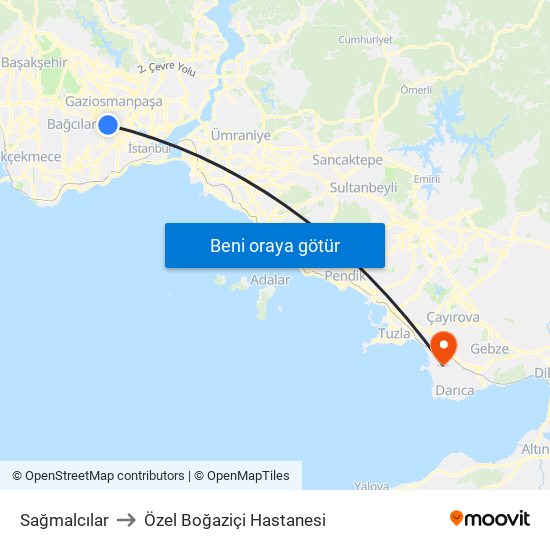 Sağmalcılar to Özel Boğaziçi Hastanesi map