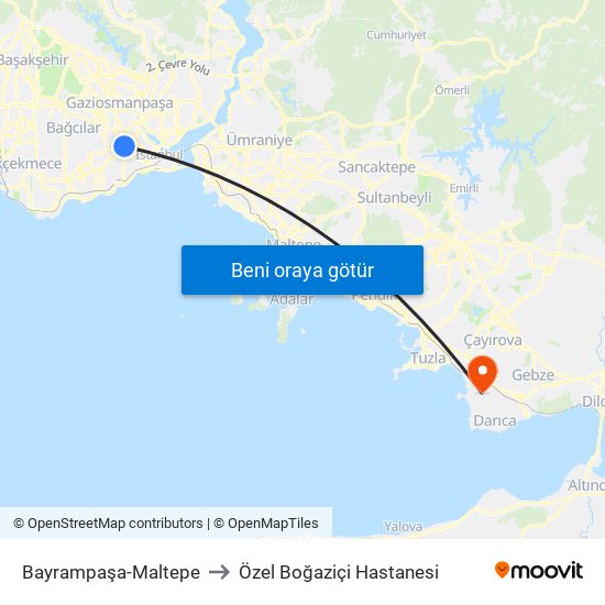 Bayrampaşa-Maltepe to Özel Boğaziçi Hastanesi map