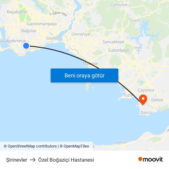 Şirinevler to Özel Boğaziçi Hastanesi map