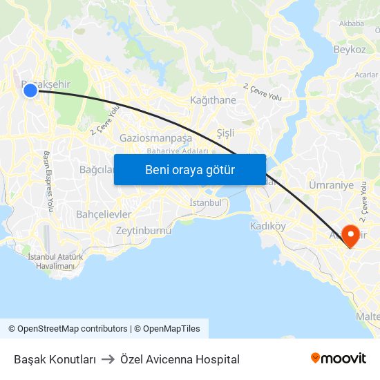 Başak Konutları to Özel Avicenna Hospital map