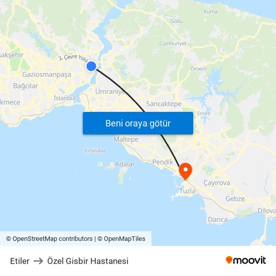 Etiler to Özel Gisbir Hastanesi map