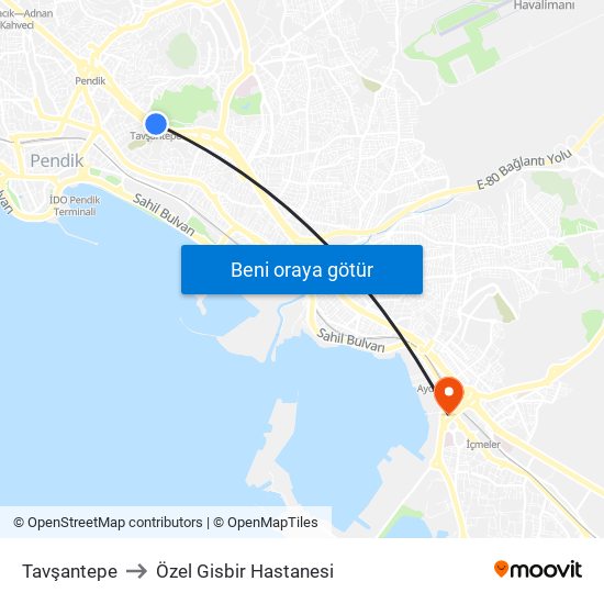 Tavşantepe to Özel Gisbir Hastanesi map