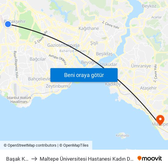 Başak Konutları to Maltepe Üniversitesi Hastanesi Kadın Doğum ve Tüp Bebek Kliniği map