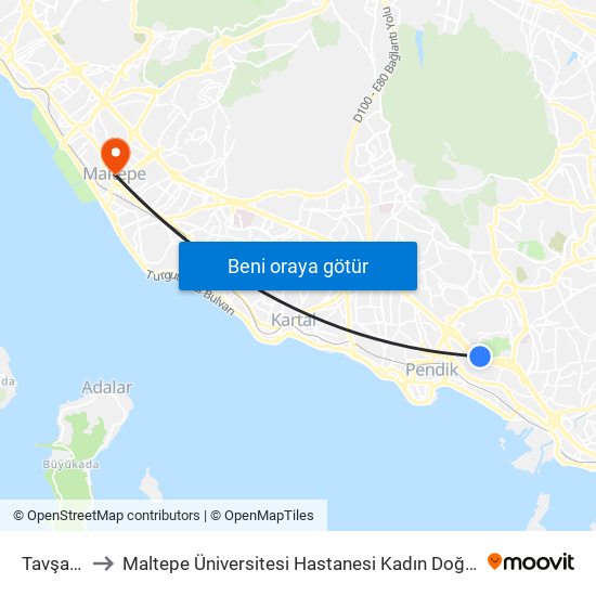 Tavşantepe to Maltepe Üniversitesi Hastanesi Kadın Doğum ve Tüp Bebek Kliniği map