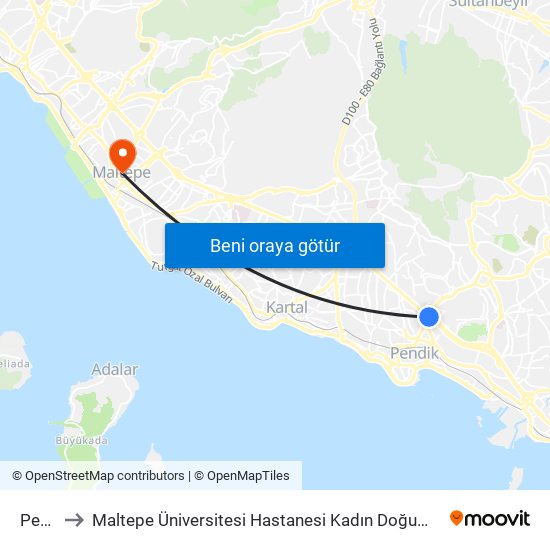 Pendik to Maltepe Üniversitesi Hastanesi Kadın Doğum ve Tüp Bebek Kliniği map