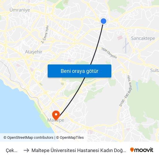 Çekmeköy to Maltepe Üniversitesi Hastanesi Kadın Doğum ve Tüp Bebek Kliniği map